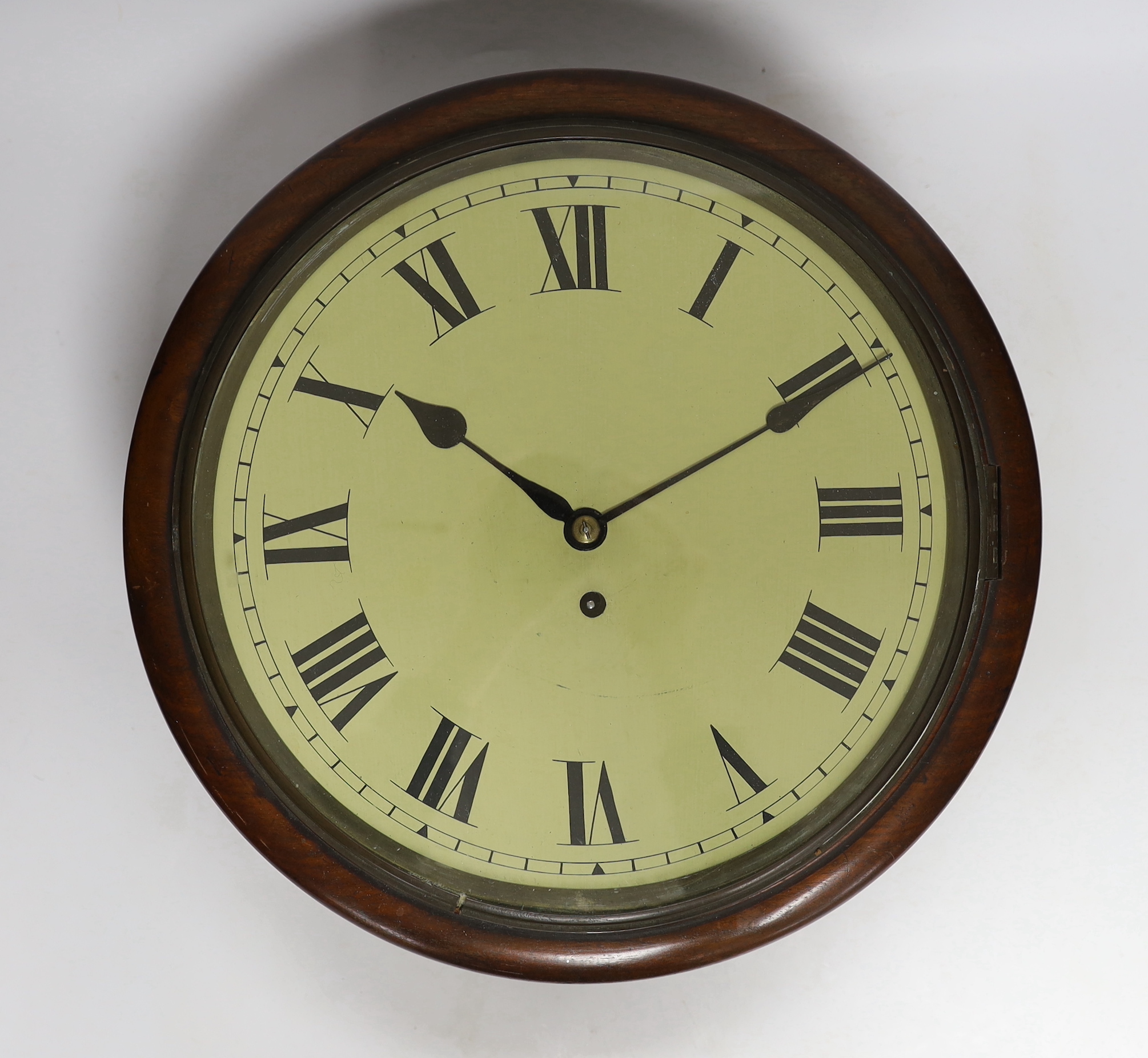 A Victorian mahogany fusee wall dial clock, 37cm diameter